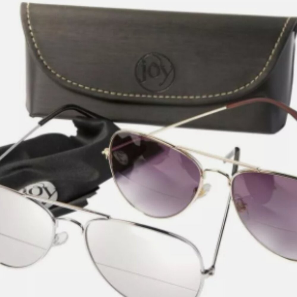 CleanBoss by Joy 2 pack Aviator Sun Readers with Case & Cloth NEW NIB +3.00